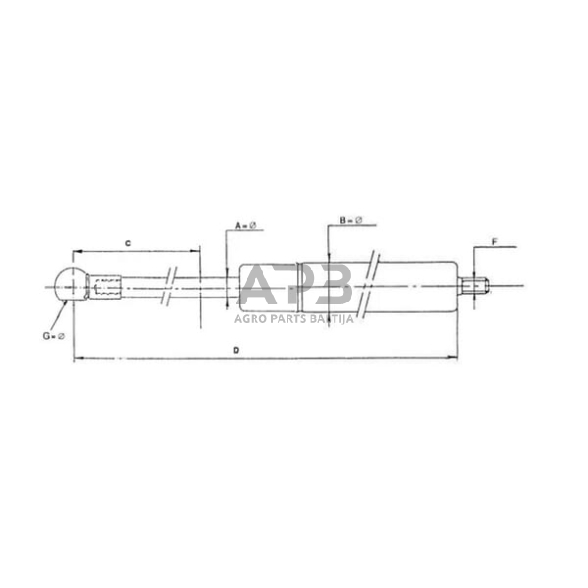 Dujinis amortizatorius L 233mm 150N CA7111TM 1 Dujinis amortizatorius L 233mm 150N CA7111TM 1