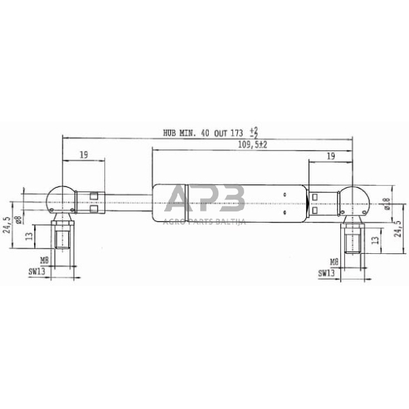 Dujinis amortizatorius L173mm 250N Stabilus CA9693BC 2 Dujinis amortizatorius L173mm 250N Stabilus CA9693BC 2