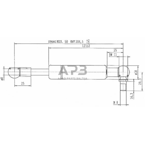 Dujinis amortizatorius L204.5mm 300N Stabilus CA256943 2 Dujinis amortizatorius L204.5mm 300N Stabilus CA256943 2