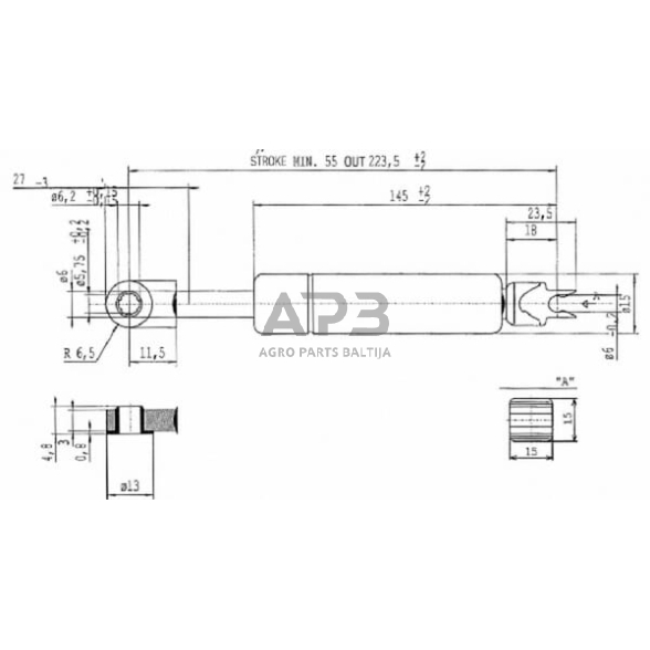 Dujinis amortizatorius L223.5mm 120N Stabilus CA0220BY 2 Dujinis amortizatorius L223.5mm 120N Stabilus CA0220BY 2
