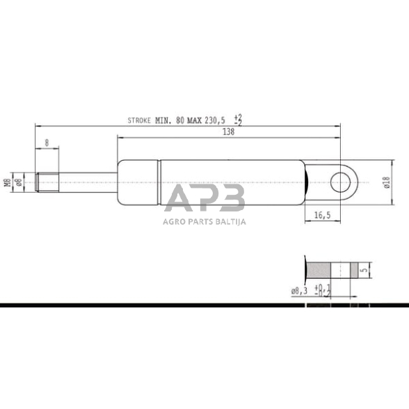 Dujinis amortizatorius L230.5mm 200N Stabilus CA043109 2 Dujinis amortizatorius L230.5mm 200N Stabilus CA043109 2