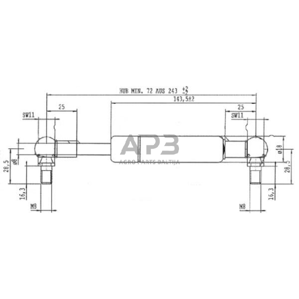 Dujinis amortizatorius L243mm 150N Stabilus CA6125CI 2 Dujinis amortizatorius L243mm 150N Stabilus CA6125CI 2