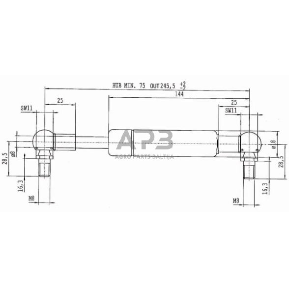 Dujinis amortizatorius L245.5mm 250N Stabilus CA375446 2 Dujinis amortizatorius L245.5mm 250N Stabilus CA375446 2