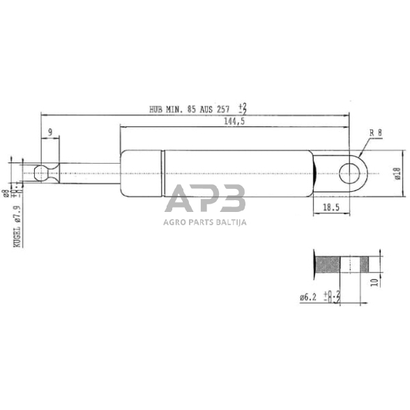 Dujinis amortizatorius L257mm 280N Stabilus CA052507 2 Dujinis amortizatorius L257mm 280N Stabilus CA052507 2