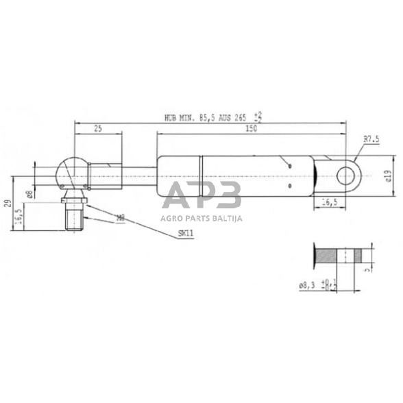 Dujinis amortizatorius L265mm 100N Stabilus CA903493 2 Dujinis amortizatorius L265mm 100N Stabilus CA903493 2