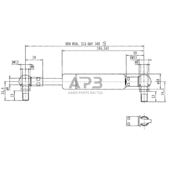 Dujinis amortizatorius L340mm 100N Stabilus CA063967 2 Dujinis amortizatorius L340mm 100N Stabilus CA063967 2