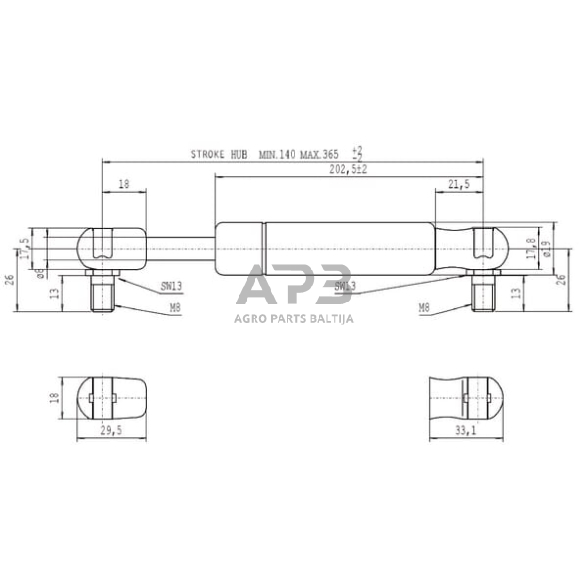 Dujinis amortizatorius L365mm 700N Stabilus CA083569 1 Dujinis amortizatorius L365mm 700N Stabilus CA083569 1