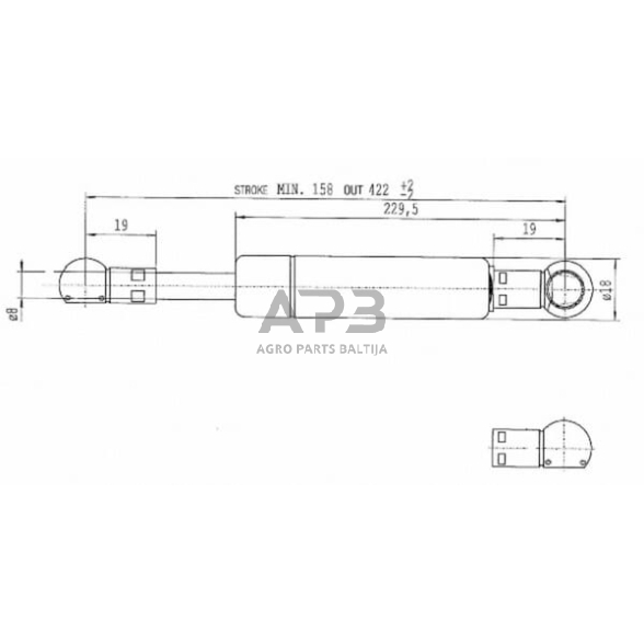 Dujinis amortizatorius L422mm 150N Stabilus CA045993 2