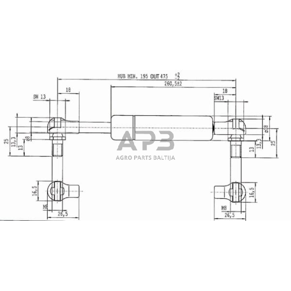 Dujinis amortizatorius L475mm 200N Stabilus CA128309 2 Dujinis amortizatorius L475mm 200N Stabilus CA128309 2