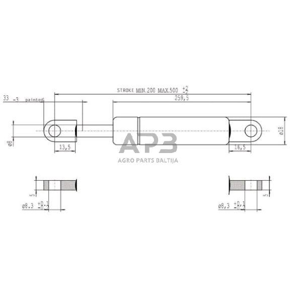 Dujinis amortizatorius L500mm 550N Stabilus CA050261 2 Dujinis amortizatorius L500mm 550N Stabilus CA050261 2