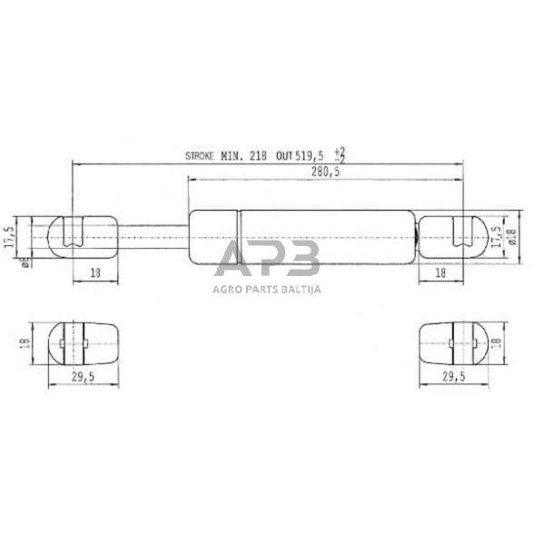 Dujinis amortizatorius L519.5mm 200N Stabilus CA490768 2 Dujinis amortizatorius L519.5mm 200N Stabilus CA490768 2