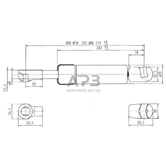 Dujinis amortizatorius L573mm 500N Stabilus CA8127KE 4 Dujinis amortizatorius L573mm 500N Stabilus CA8127KE 4