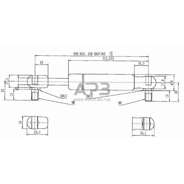 Dujinis amortizatorius L585mm 100N Stabilus CA083887 2 Dujinis amortizatorius L585mm 100N Stabilus CA083887 2