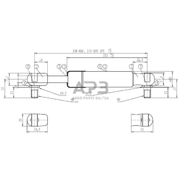 Dujinis amortizatorius L585mm 500N Stabilus CA536088 3 Dujinis amortizatorius L585mm 500N Stabilus CA536088 3