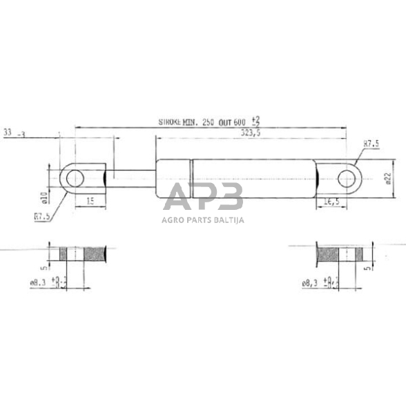 Dujinis amortizatorius L600mm 200N Stabilus CA102911 2 Dujinis amortizatorius L600mm 200N Stabilus CA102911 2