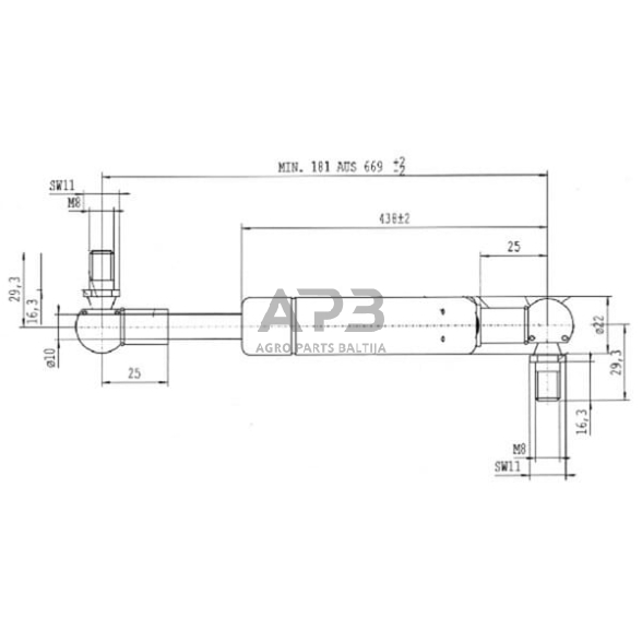 Dujinis amortizatorius L669mm 650N Stabilus CA8266NU 2 Dujinis amortizatorius L669mm 650N Stabilus CA8266NU 2