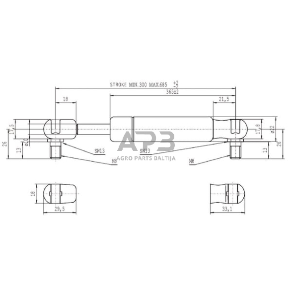 Dujinis amortizatorius L685mm 500N Stabilus CA095419 2 Dujinis amortizatorius L685mm 500N Stabilus CA095419 2