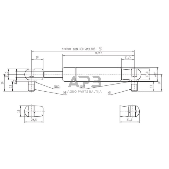 Dujinis amortizatorius L685mm 700N Stabilus CA085294 2 Dujinis amortizatorius L685mm 700N Stabilus CA085294 2