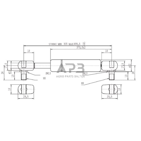 Dujinis amortizatorius L699.5mm 290N Stabilus CA660566 4 Dujinis amortizatorius L699.5mm 290N Stabilus CA660566 4