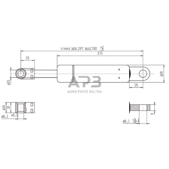 Dujinis amortizatorius L700mm 650N Stabilus CA048941 2 Dujinis amortizatorius L700mm 650N Stabilus CA048941 2