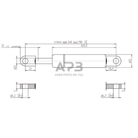 Dujinis amortizatorius L785.5mm 250N Stabilus CA095133 2 Dujinis amortizatorius L785.5mm 250N Stabilus CA095133 2