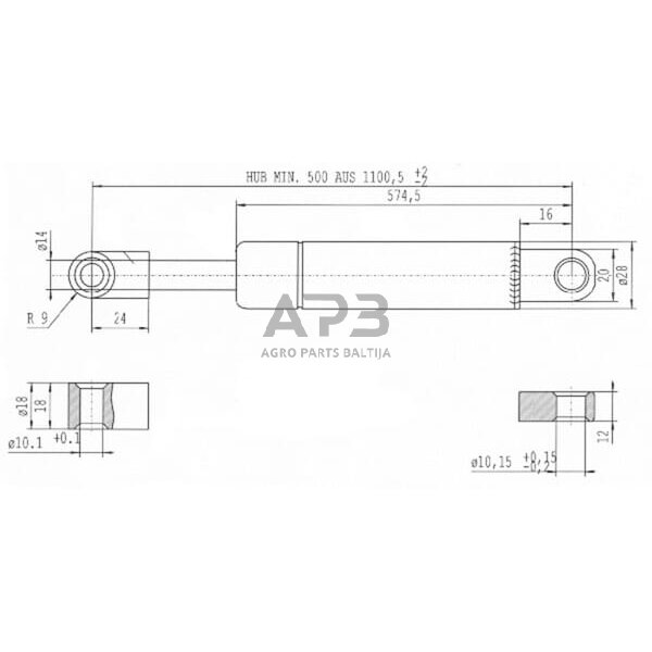 Dujinis amortizatorius L1100.5mm 1000N Stabilus CA095729 1 Dujinis amortizatorius L1100.5mm 1000N Stabilus CA095729 1