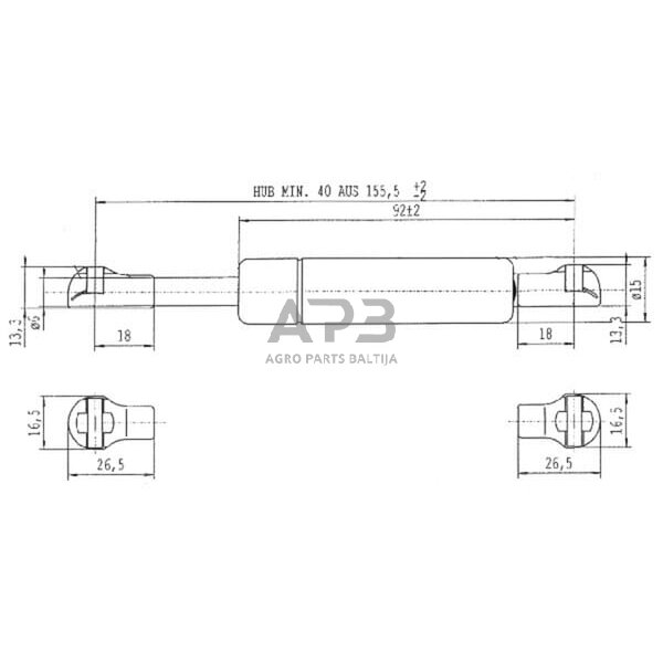 Dujinis amortizatorius L155.5mm 300N Stabilus CA2612NJ 2 Dujinis amortizatorius L155.5mm 300N Stabilus CA2612NJ 2