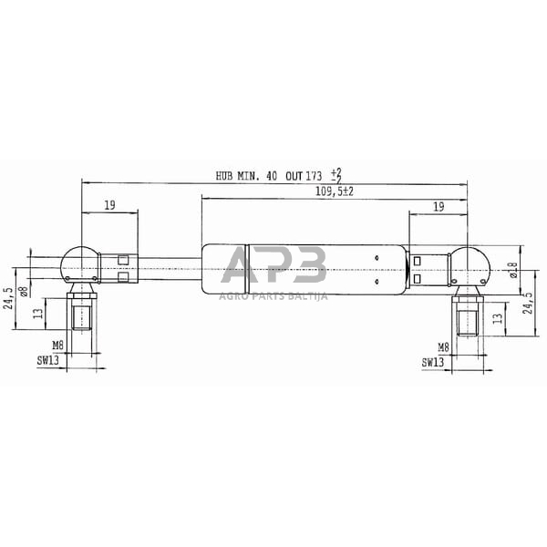 Dujinis amortizatorius L173mm 150N Stabilus CA9692BH 2