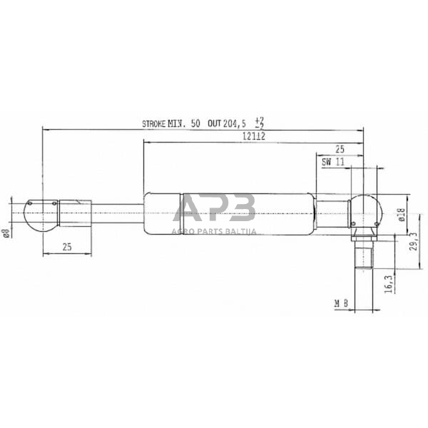 Dujinis amortizatorius L204.5mm 300N Stabilus CA256943 2