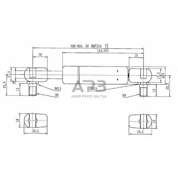 Dujinis amortizatorius L205mm 500N Stabilus CA970816 3 Dujinis amortizatorius L205mm 500N Stabilus CA970816 3
