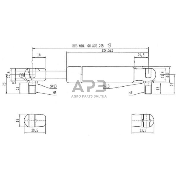 Dujinis amortizatorius L205mm 800N Stabilus CA094412 2