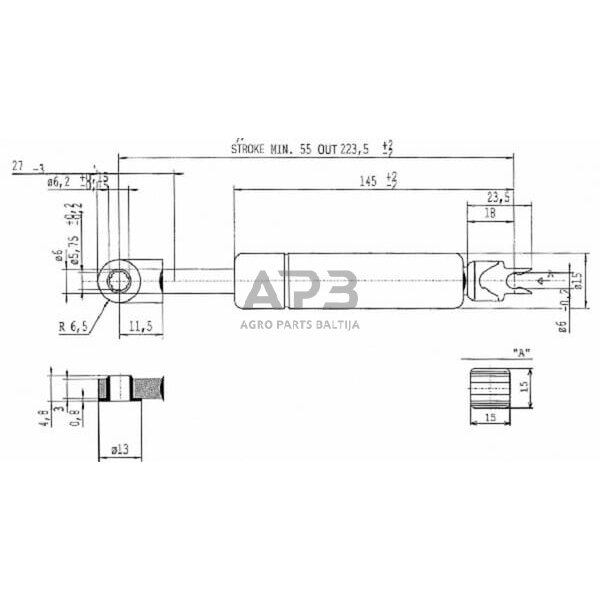 Dujinis amortizatorius L223.5mm 120N Stabilus CA0220BY 2 Dujinis amortizatorius L223.5mm 120N Stabilus CA0220BY 2