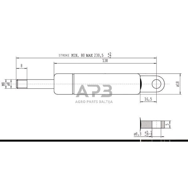 Dujinis amortizatorius L230.5mm 200N Stabilus CA043109 2 Dujinis amortizatorius L230.5mm 200N Stabilus CA043109 2