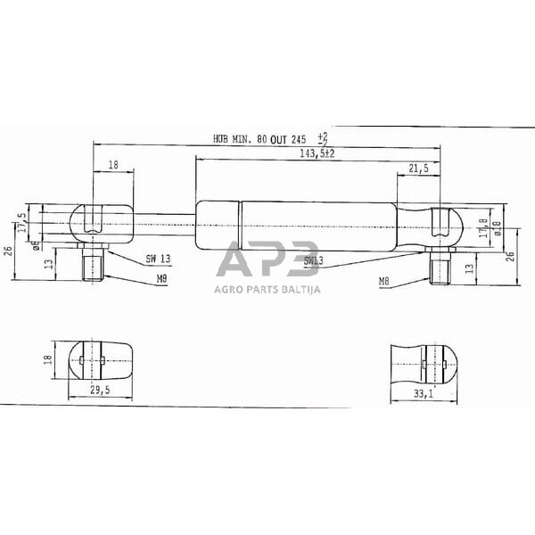 Dujinis amortizatorius L245mm 250N Stabilus CA287806 2