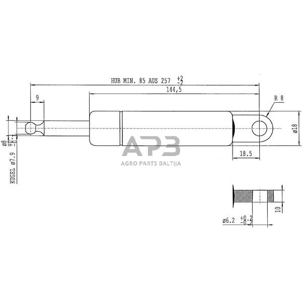 Dujinis amortizatorius L257mm 280N Stabilus CA052507 1