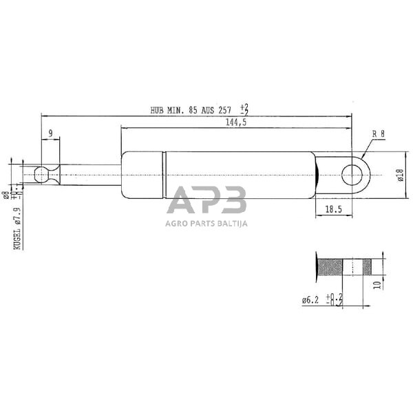 Dujinis amortizatorius L257mm 280N Stabilus CA052507 2