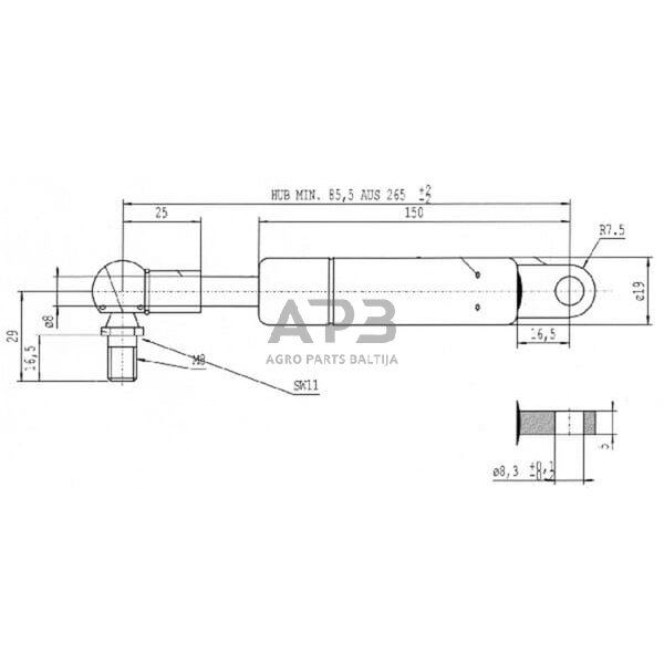 Dujinis amortizatorius L265mm 100N Stabilus CA903493 2 Dujinis amortizatorius L265mm 100N Stabilus CA903493 2