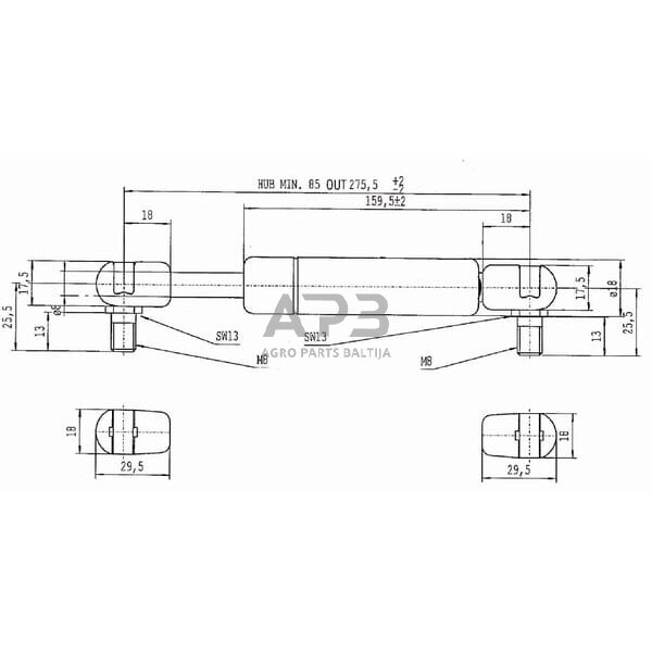 Dujinis amortizatorius L275.5mm 150N Stabilus CA105767 2