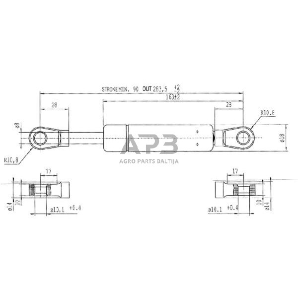 Dujinis amortizatorius L283.5mm 380N Stabilus CA052159 1
