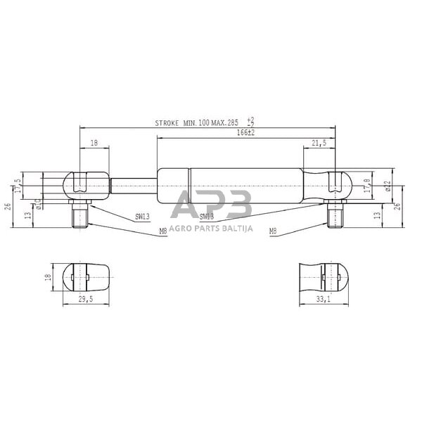 Dujinis amortizatorius L285mm 1150N Stabilus CA095303 2 Dujinis amortizatorius L285mm 1150N Stabilus CA095303 2