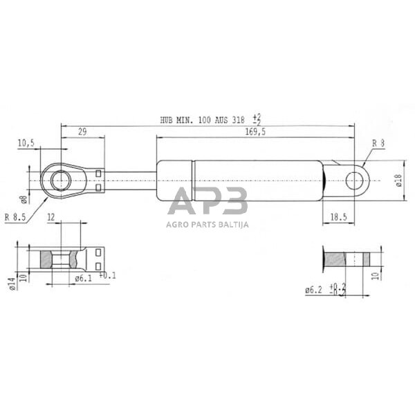 Dujinis amortizatorius L318mm 300N Stabilus CA053139 1 Dujinis amortizatorius L318mm 300N Stabilus CA053139 1