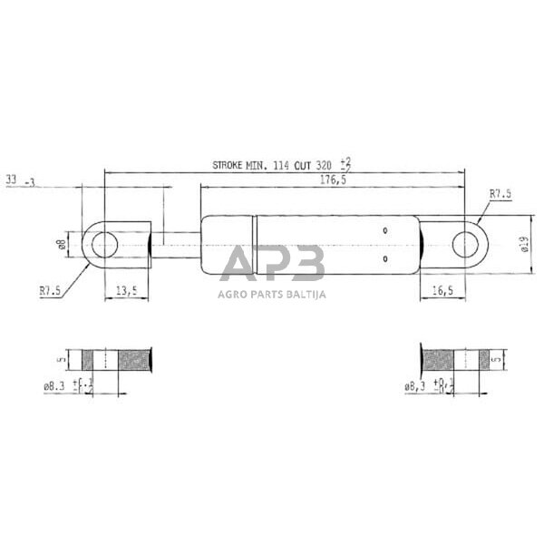 Dujinis amortizatorius L320mm 100N Stabilus CA0712EA 2