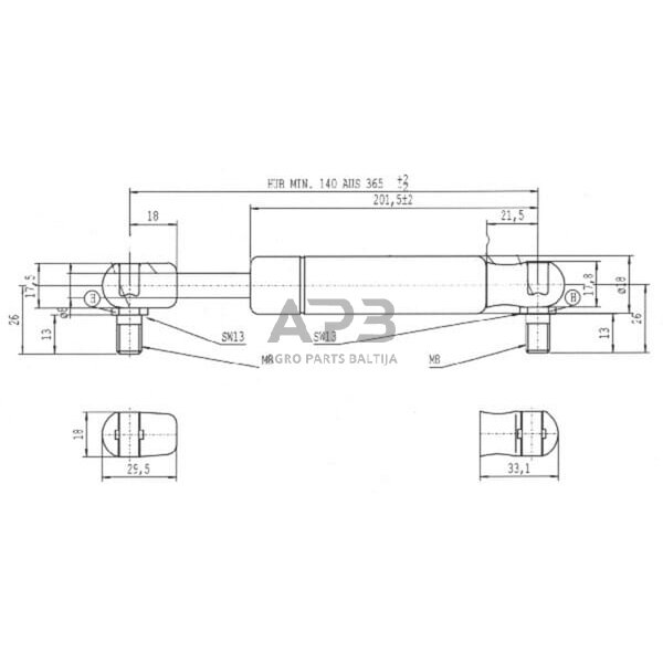 Dujinis amortizatorius L365mm 400N Stabilus CA083534 2