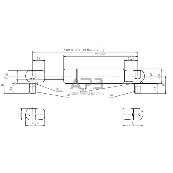 Dujinis amortizatorius L405mm 350N Stabilus CA095656 2