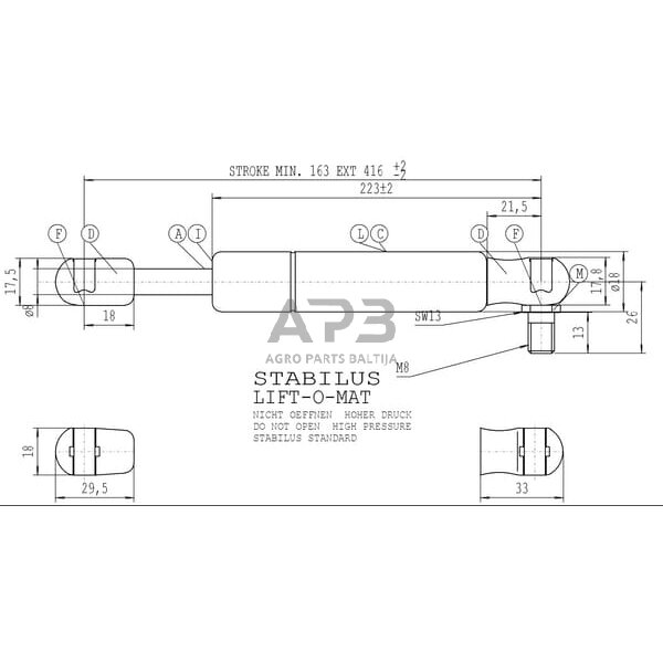 Dujinis amortizatorius L416mm 100N Stabilus CA579123 1 Dujinis amortizatorius L416mm 100N Stabilus CA579123 1