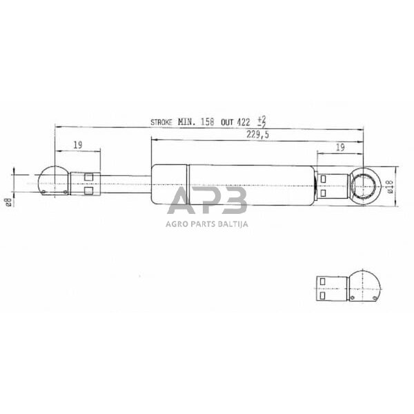 Dujinis amortizatorius L422mm 150N Stabilus CA045993 2
