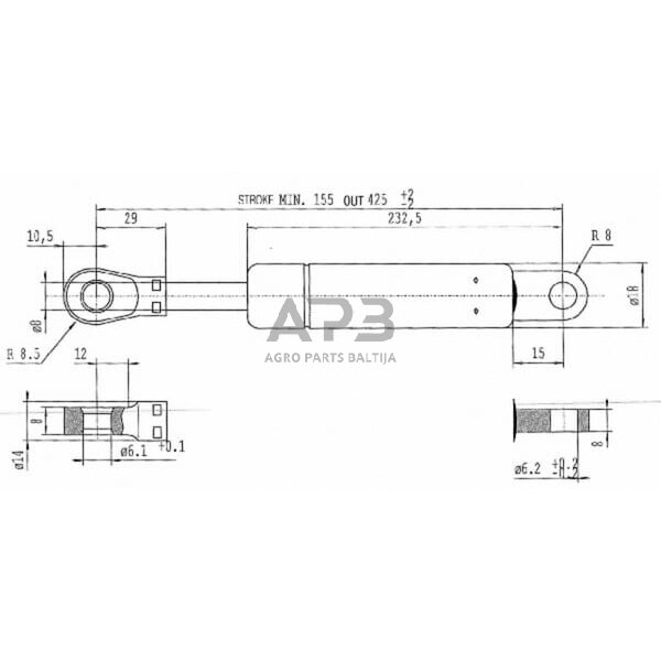 Dujinis amortizatorius L425mm 400N Stabilus CA047015 3