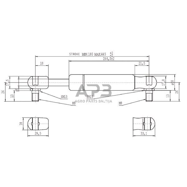 Dujinis amortizatorius L445mm 300N Stabilus CA083674 2 Dujinis amortizatorius L445mm 300N Stabilus CA083674 2