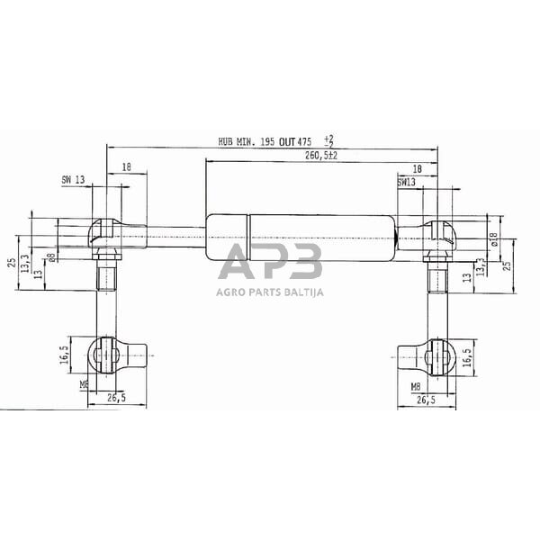 Dujinis amortizatorius L475mm 200N Stabilus CA128309 2