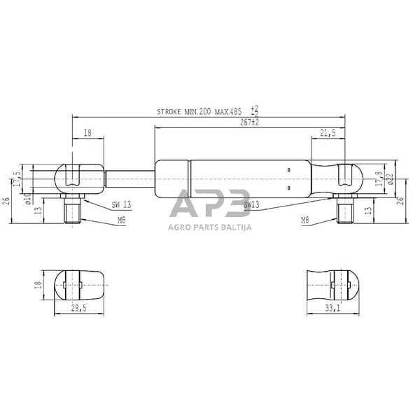 Dujinis amortizatorius L485mm 1150N Stabilus CA095338 2 Dujinis amortizatorius L485mm 1150N Stabilus CA095338 2